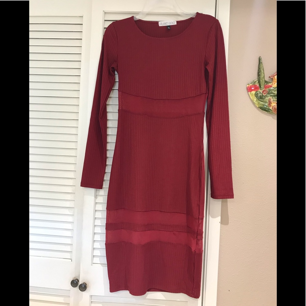 Red, long sleeve body con dress!